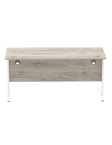 Dynamic Impulse 1600 x 800mm Straight Office Desk Grey Oak Top White Cable Managed Leg I003109