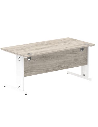 Dynamic Impulse 1600 x 800mm Straight Office Desk Grey Oak Top White Cable Managed Leg I003109