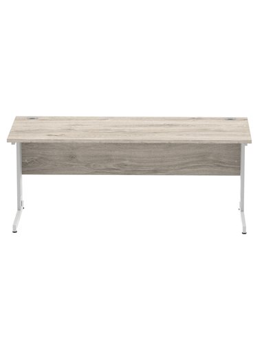 Dynamic Impulse 1800 x 800mm Straight Office Desk Grey Oak Top Silver Cable Managed Leg I003110