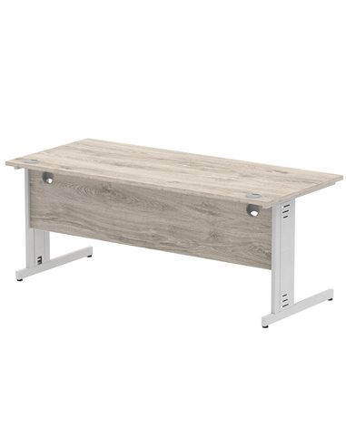 Dynamic Impulse 1800 x 800mm Straight Office Desk Grey Oak Top Silver Cable Managed Leg I003110