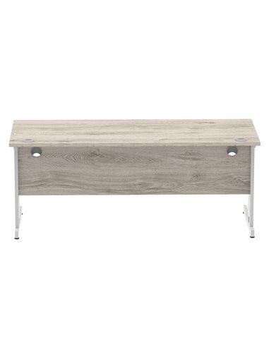 Dynamic Impulse 1800 x 800mm Straight Office Desk Grey Oak Top Silver Cable Managed Leg I003110