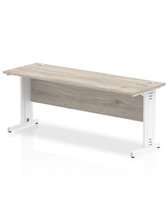 Dynamic Impulse 1800 x 600mm Straight Office Desk Grey Oak Top White Cable Managed Leg I003112