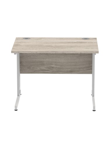 Dynamic Impulse 1000 x 800mm Straight Office Desk Grey Oak Top Silver Cable Managed Leg I003531