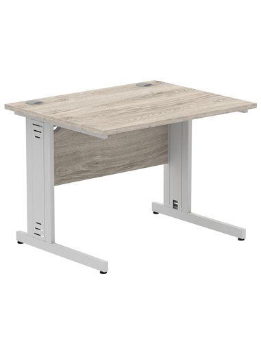 Dynamic Impulse 1000 x 800mm Straight Office Desk Grey Oak Top Silver Cable Managed Leg I003531