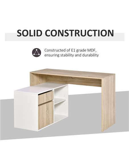HOMCOM L-Shaped Corner Computer Desk Study Table PC Work w/ Storage Shelf Drawer Office, Oak and White - pic 7579 | FastDaddyshop