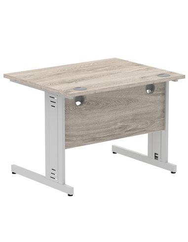 Dynamic Impulse 1000 x 800mm Straight Office Desk Grey Oak Top Silver Cable Managed Leg I003531