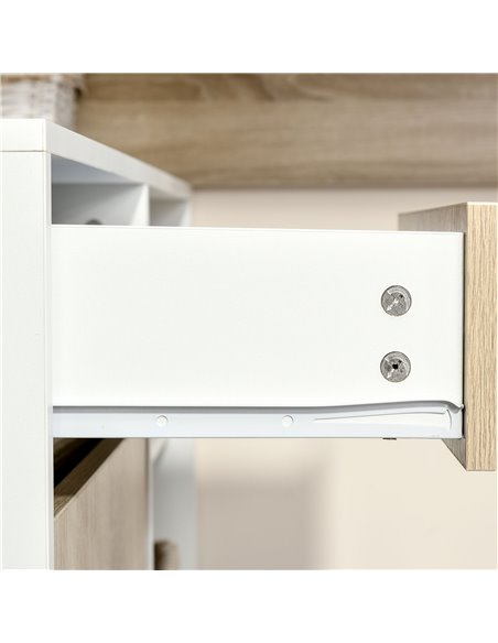 HOMCOM L-Shaped Corner Computer Desk Study Table PC Work w/ Storage Shelf Drawer Office, Oak and White - pic 7581 | FastDaddyshop