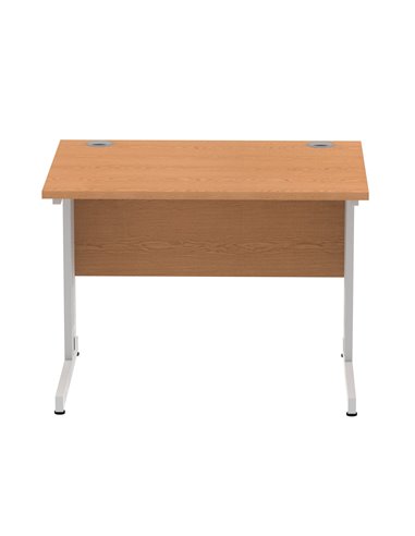 Dynamic Impulse 1000 x 800mm Straight Office Desk Oak Top Silver Cable Managed Leg I003538