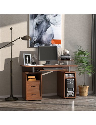 HOMCOM Computer Desk Office PC Table Workstation Gaming Study with Keyboard Tray, CPU Shelf, Drawers, Sliding Scanner Shelf, Bro