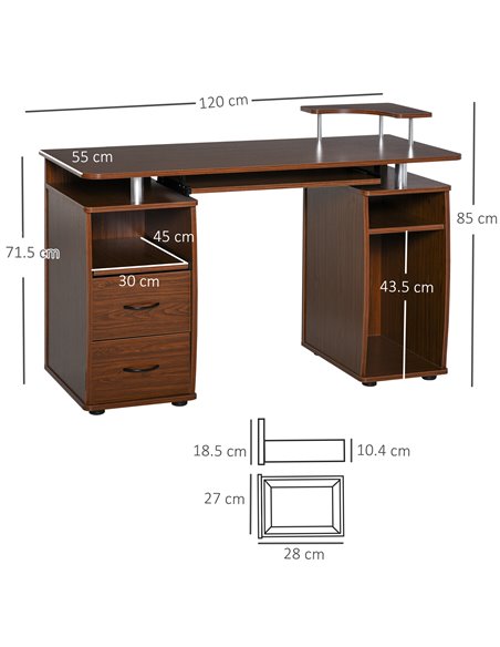 HOMCOM Computer Desk Office PC Table Workstation Gaming Study with Keyboard Tray, CPU Shelf, Drawers, Sliding Scanner Shelf, Bro - pic 7583 | FastDaddyshop