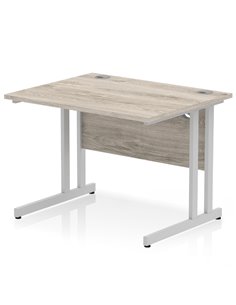 Dynamic Impulse 1000 x 800mm Straight Office Desk Grey Oak Top Silver Cantilever Leg I003789