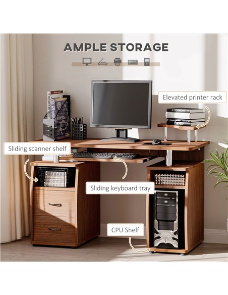 HOMCOM Computer Desk Office PC Table Workstation Gaming Study with Keyboard Tray, CPU Shelf, Drawers, Sliding Scanner Shelf, Bro - pic 7584 | FastDaddyshop