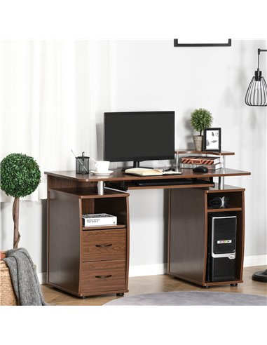 HOMCOM Computer Desk Office PC Table Workstation Gaming Study with Keyboard Tray, CPU Shelf, Drawers, Sliding Scanner Shelf, Bro