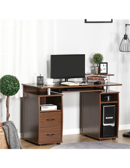 HOMCOM Computer Desk Office PC Table Workstation Gaming Study with Keyboard Tray, CPU Shelf, Drawers, Sliding Scanner Shelf, Bro - pic 7587 | FastDaddyshop