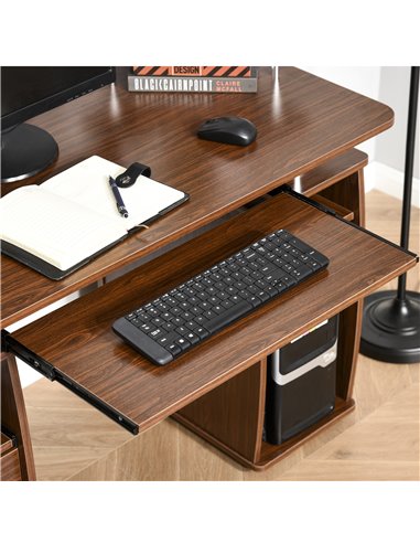 HOMCOM Computer Desk Office PC Table Workstation Gaming Study with Keyboard Tray, CPU Shelf, Drawers, Sliding Scanner Shelf, Bro