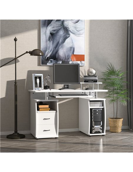 HOMCOM Computer Desk Office PC Table Workstation Gaming Study with Keyboard Tray, CPU Shelf, Wooden, Drawers, Sliding Scanner Sh - pic 7590 | FastDaddyshop