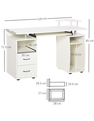 HOMCOM Computer Desk Office PC Table Workstation Gaming Study with Keyboard Tray, CPU Shelf, Wooden, Drawers, Sliding Scanner Sh