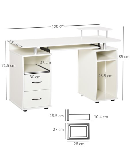 HOMCOM Computer Desk Office PC Table Workstation Gaming Study with Keyboard Tray, CPU Shelf, Wooden, Drawers, Sliding Scanner Sh - pic 7591 | FastDaddyshop
