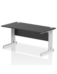 Dynamic Impulse 1600 x 800mm Straight Office Desk Black Top Silver Cable Managed Leg I004353