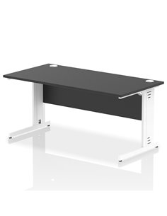 Dynamic Impulse 1600 x 800mm Straight Office Desk Black Top White Cable Managed Leg I004354