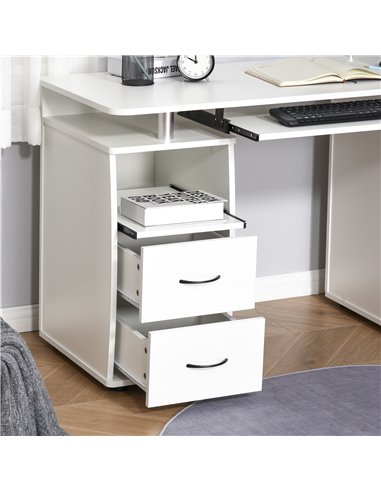 HOMCOM Computer Desk Office PC Table Workstation Gaming Study with Keyboard Tray, CPU Shelf, Wooden, Drawers, Sliding Scanner Sh