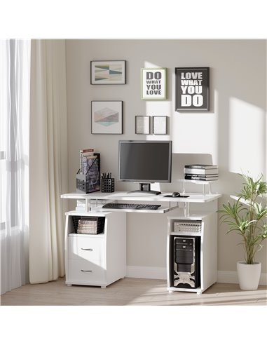 HOMCOM Computer Desk Office PC Table Workstation Gaming Study with Keyboard Tray, CPU Shelf, Wooden, Drawers, Sliding Scanner Sh