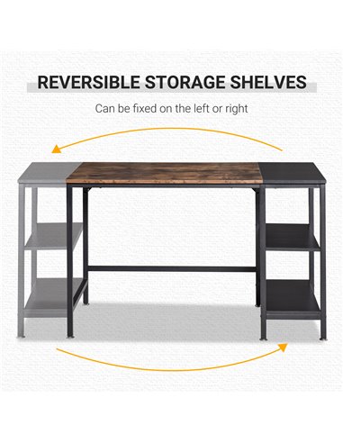 HOMCOM Computer Desk, Home Office Desk for Study, Writing with 2 Storage Shelves on Left or Right, Steel Frame, 120x60x76cm