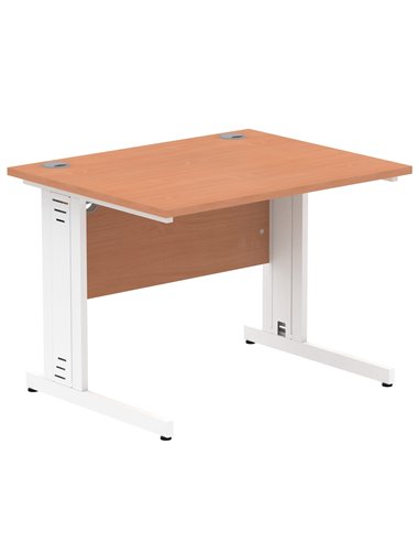 Dynamic Impulse 1000 x 800mm Straight Office Desk Beech Top White Cable Managed Leg MI001753