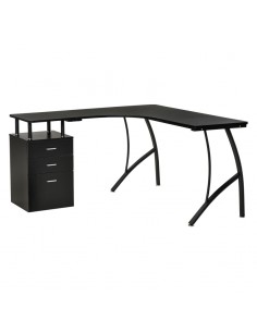 Homcom L-Shaped Computer Desk Table with Storage Drawer, Black