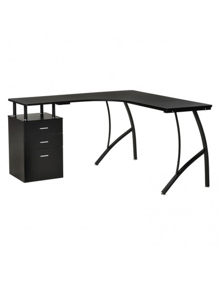 Homcom L-Shaped Computer Desk Table with Storage Drawer, Black - pic 7654 | FastDaddyshop