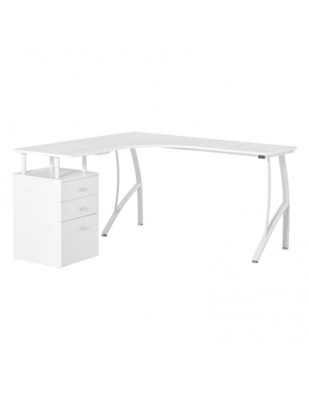 Homcom L-Shaped Corner Computer Desk Table with Storage Drawer, White - pic 7655 | FastDaddyshop