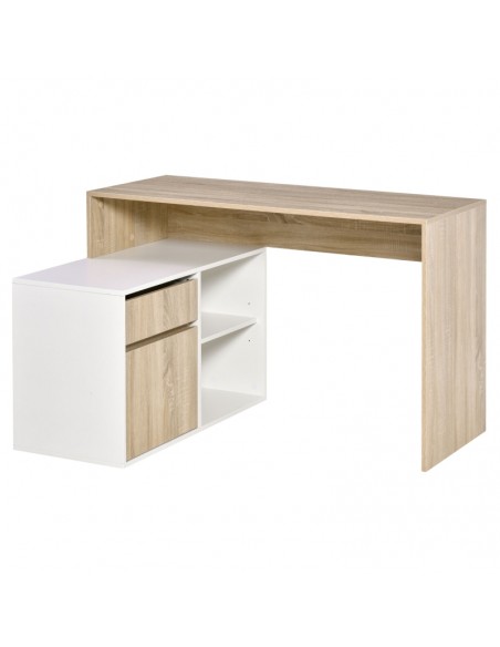 Homcom L-Shaped Corner Computer Desk with Storage Shelf Drawer, Oak and White - pic 7656 | FastDaddyshop