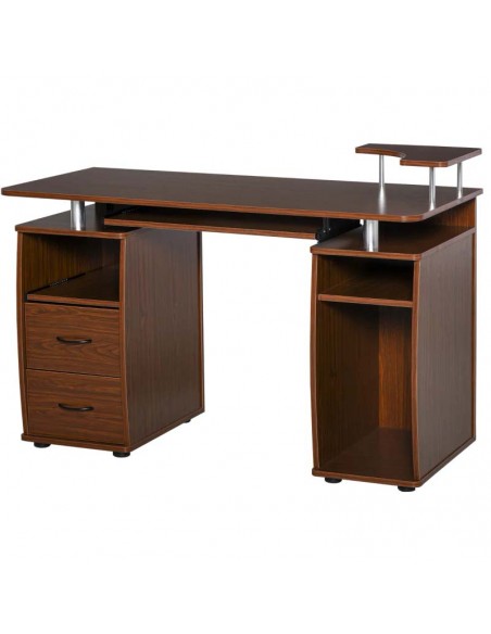 Homcom Computer Desk with Keyboard Tray, CPU Shelf, Drawers, Sliding Scanner Shelf, Brown - pic 7657 | FastDaddyshop