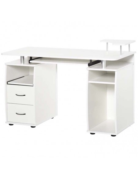 Homcom Computer Desk with Keyboard Tray, CPU Shelf, Drawers, Sliding Scanner Shelf, White - pic 7658 | FastDaddyshop