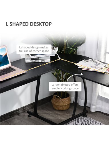 HOMCOM L Shape Computer Desk Corner Display Table Laptop Study Desk Minimalist Space Saving Wood Steel Gaming PC Workstation for
