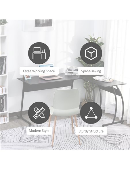 HOMCOM L Shape Computer Desk Corner Display Table Laptop Study Desk Minimalist Space Saving Wood Steel Gaming PC Workstation for - pic 7665 | FastDaddyshop