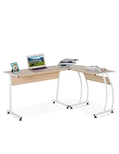 HOMCOM L Shape Computer Desk Corner Display Table Laptop Study Desk Minimalist Space Saving Wood Steel Gaming PC Workstation 112