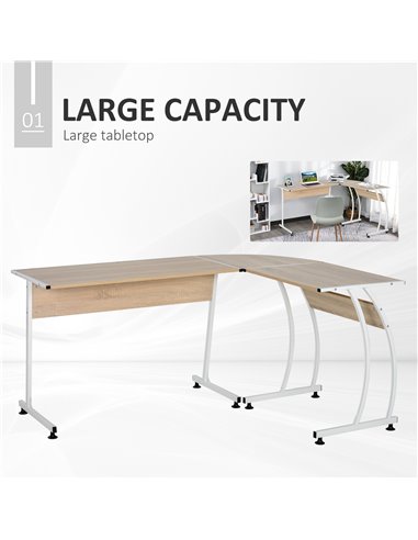 HOMCOM L Shape Computer Desk Corner Display Table Laptop Study Desk Minimalist Space Saving Wood Steel Gaming PC Workstation 112