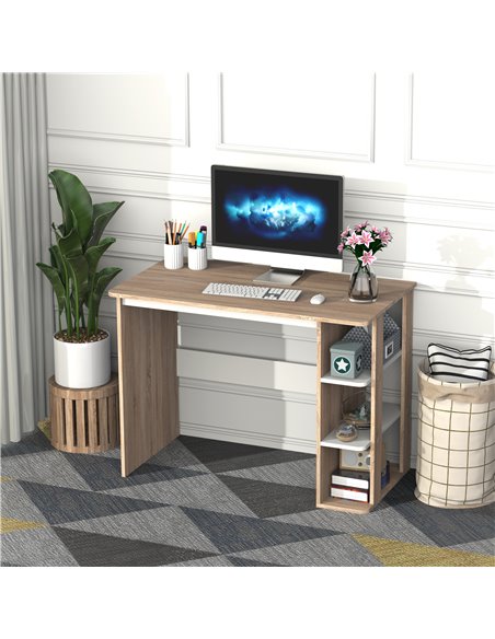 HOMCOM Computer Desk & 3-Tier Side Shelves Wide Table Top Home furniture OAK - pic 7677 | FastDaddyshop