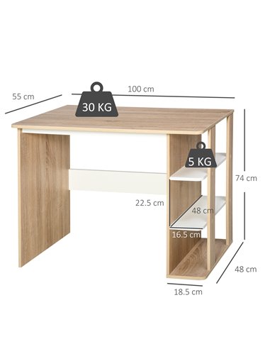 HOMCOM Computer Desk & 3-Tier Side Shelves Wide Table Top Home furniture OAK