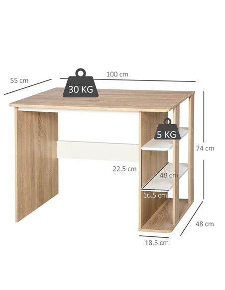 HOMCOM Computer Desk & 3-Tier Side Shelves Wide Table Top Home furniture OAK - pic 7678 | FastDaddyshop