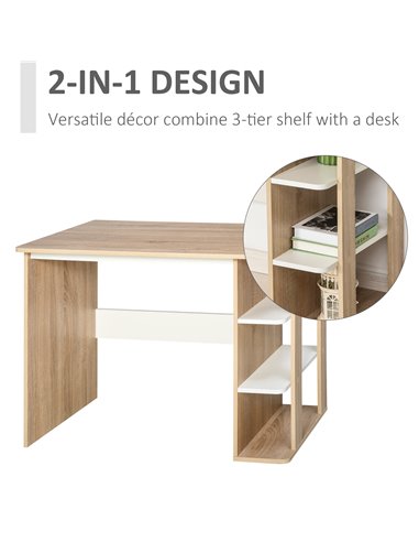 HOMCOM Computer Desk & 3-Tier Side Shelves Wide Table Top Home furniture OAK