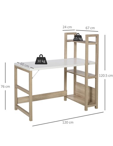 HOMCOM Computer Desk with shelves Office Desk Workstation������Writing Desk Computer PC Laptop Table Workstation, White Wood Gra
