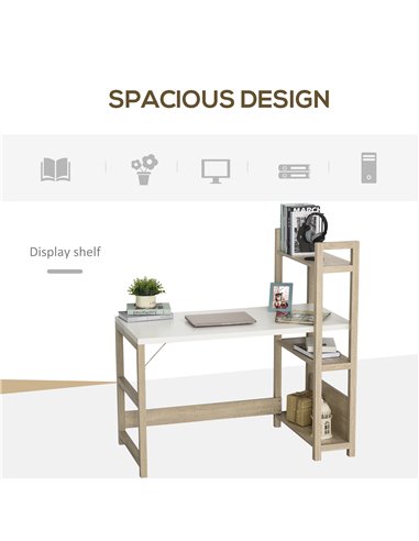 HOMCOM Computer Desk with shelves Office Desk Workstation������Writing Desk Computer PC Laptop Table Workstation, White Wood Gra