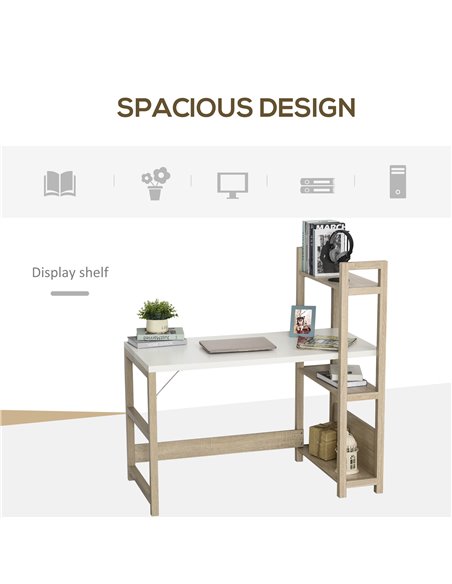 HOMCOM Computer Desk with shelves Office Desk Workstation������Writing Desk Computer PC Laptop Table Workstation, White Wood Gra - pic 7687 | FastDaddyshop