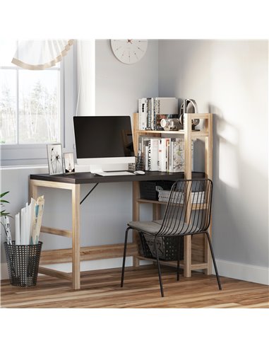 HOMCOM Computer Desk with shelves Office Desk Workstation������Writing Desk Computer PC Laptop Table Workstation, Black Wood Gra