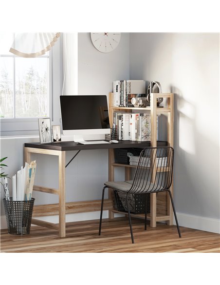 HOMCOM Computer Desk with shelves Office Desk Workstation������Writing Desk Computer PC Laptop Table Workstation, Black Wood Gra - pic 7693 | FastDaddyshop