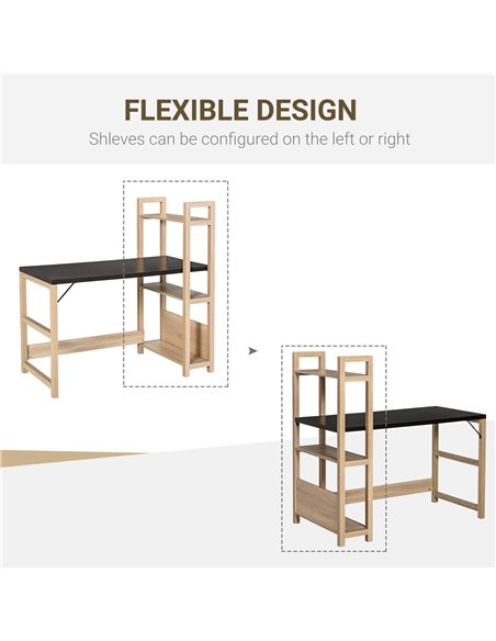 HOMCOM Computer Desk with shelves Office Desk Workstation������Writing Desk Computer PC Laptop Table Workstation, Black Wood Gra - pic 7694 | FastDaddyshop