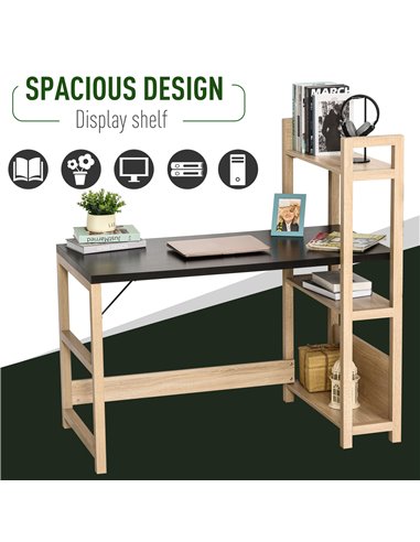 HOMCOM Computer Desk with shelves Office Desk Workstation������Writing Desk Computer PC Laptop Table Workstation, Black Wood Gra