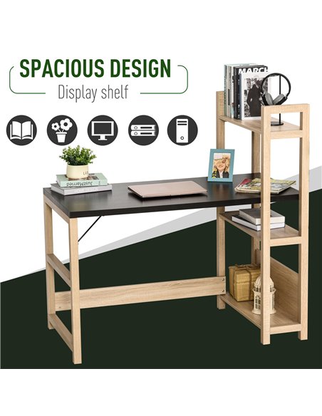 HOMCOM Computer Desk with shelves Office Desk Workstation������Writing Desk Computer PC Laptop Table Workstation, Black Wood Gra - pic 7695 | FastDaddyshop